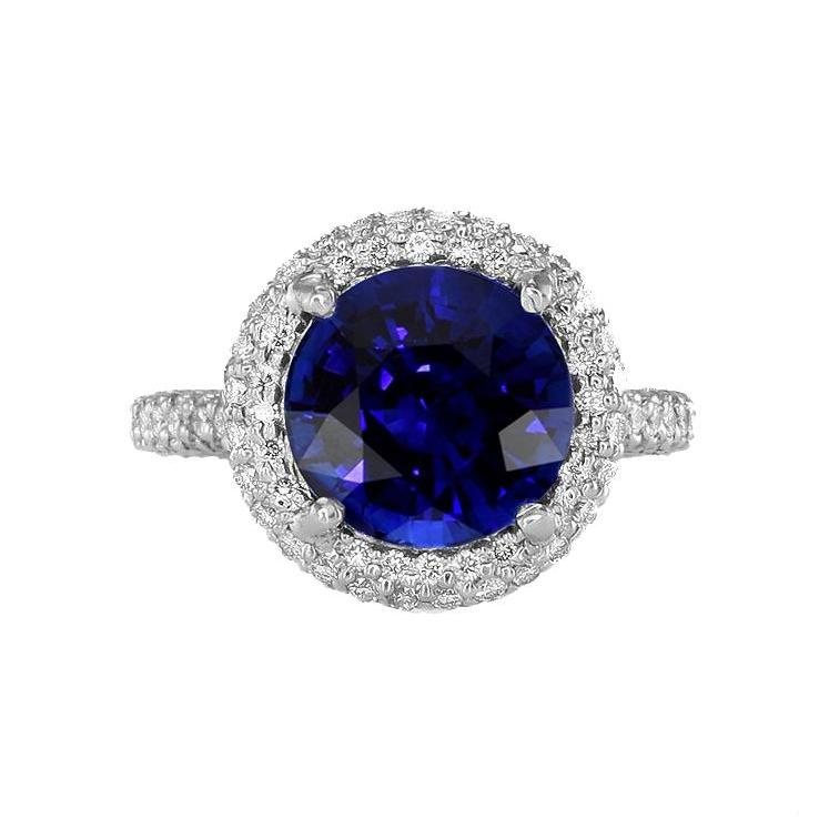 Halo diamanten ring voor dames 4,50 karaat diepblauwe saffier gouden sieraden - harrychadent.nl