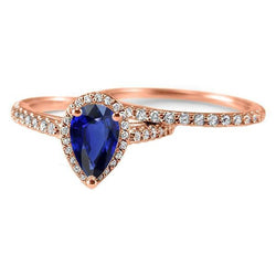Halo diamanten trouwring set blauwe saffier en diamanten 4,50 karaat