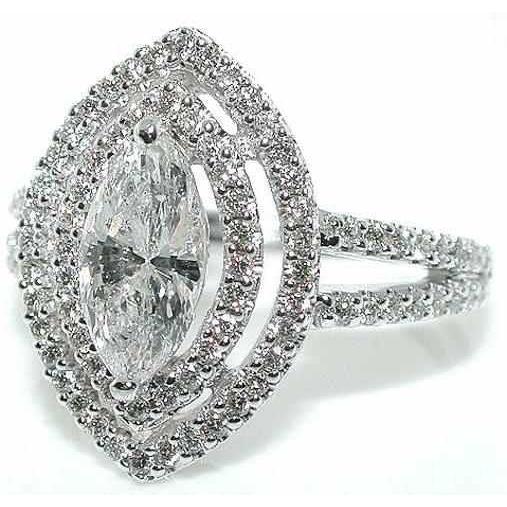 Halo diamanten verlovingsring 2,51 ct. Marquise Gespleten Schacht WG 14K - harrychadent.nl