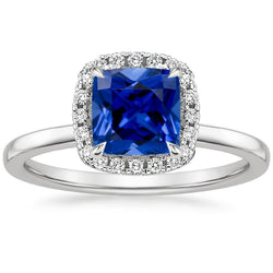 Halo diamanten verlovingsring Prong Set blauwe saffier goud 2,75 karaat