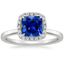 Afbeelding in Gallery-weergave laden, Halo diamanten verlovingsring Prong Set blauwe saffier goud 2,75 karaat - harrychadent.nl
