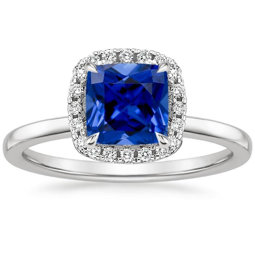 Halo diamanten verlovingsring Prong Set blauwe saffier goud 2,75 karaat - harrychadent.nl