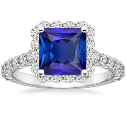 Halo-diamantenring voor dames Ceylon Sapphire Stone & Accenten 6,50 karaat
