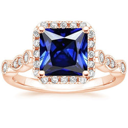 Natuurlijke Echte (Niet Labgekweekt) Dames Halo Edelsteen Ring Princess Ceylonsaffier 6 Karaat Roségoud