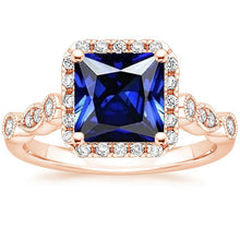 Afbeelding in Gallery-weergave laden, Halo-edelsteenring voor dames Princess Ceylon Sapphire 6 karaat roségoud - harrychadent.nl
