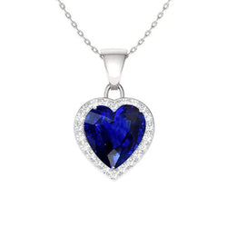 Halo hanger hart Ceylon saffier & diamanten halsketting 3 karaat