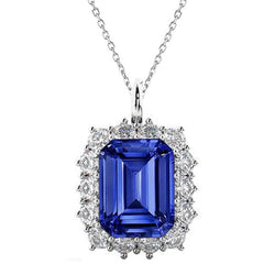 Halo hanger smaragd blauwe saffier & diamant met borgtocht 6 karaat