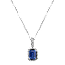 Halo-hanger voor dames, smaragd Ceylon-saffier en diamant, 1,75 karaat