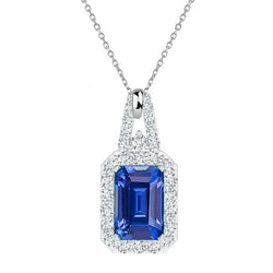 Halo-hanger voor dames, smaragd Ceylon-saffier en diamant, 3,75 karaat