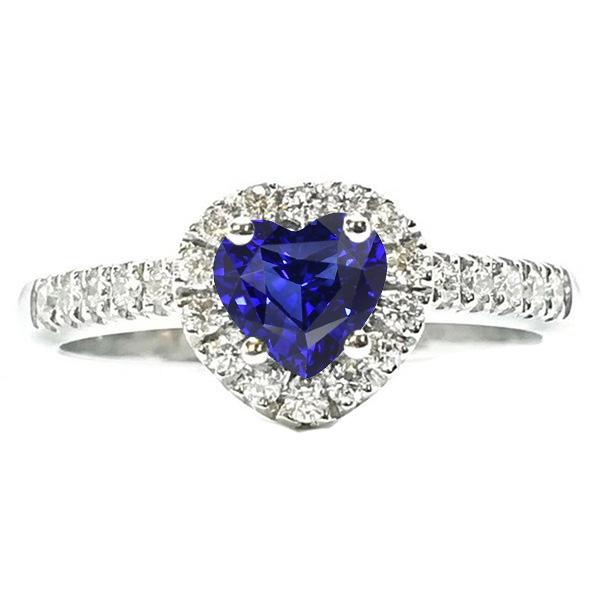 Halo hart Ceylon saffier trouwring 3.50 karaat diamanten sieraden - harrychadent.nl