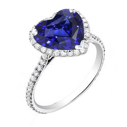 Halo hart Ceylon saffier verlovingsring 4.50 karaat diamanten sieraden