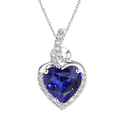 Halo hart blauwe saffier & diamanten hanger gouden sieraden 3,25 karaat