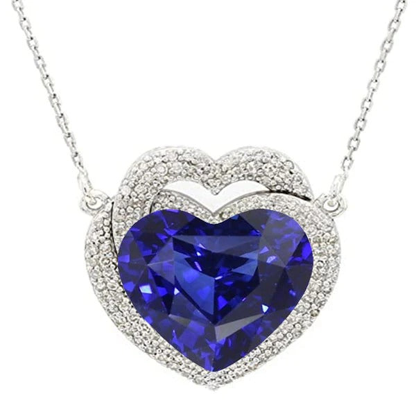 Halo hart blauwe saffier hanger pavé set diamanten halsketting 6,50 karaat - harrychadent.nl