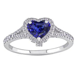 Halo hart blauwe saffier ring effenen gespleten schacht diamanten 3,50 karaat