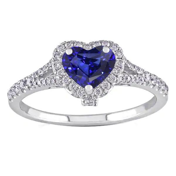 Halo hart blauwe saffier ring effenen gespleten schacht diamanten 3,50 karaat - harrychadent.nl