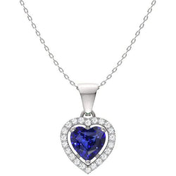 Halo hart blauwe saffier & ronde diamanten hanger 2 karaat 14K goud