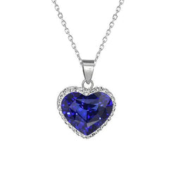 Halo hart hanger blauwe saffier & ronde diamant 14K goud 3,50 karaat