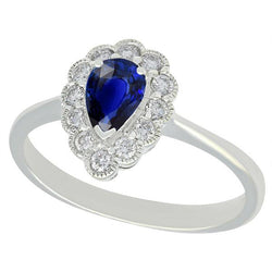 Halo-jubileumring antieke stijl blauwe saffier edelsteen 3,50 karaat