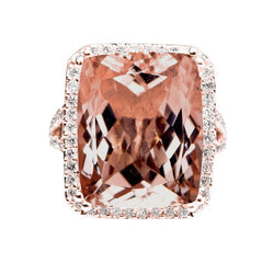 Halo kussen Morganite en diamanten ring van 13,90 ct goud rosé