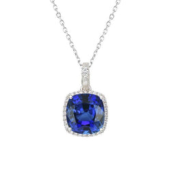 Halo kussen blauwe saffier & diamanten hanger met ketting 4 karaat