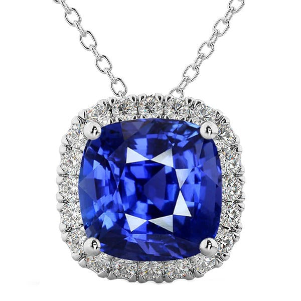 Halo kussen blauwe saffier & diamanten hanger sieraden 10,75 karaat - harrychadent.nl