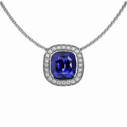 Halo kussen edelsteen & ronde diamanten hanger met ketting 3,50 karaat