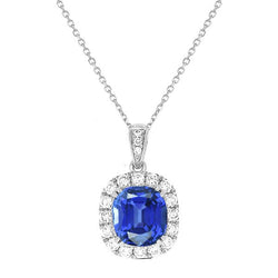Halo kussen natuurlijke blauwe saffier & diamanten hanger 2,75 karaat