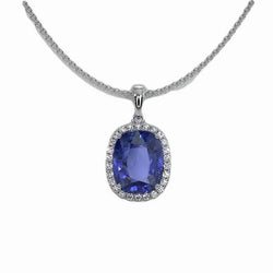 Halo kussen saffier & diamanten hanger ketting 2,50 karaat
