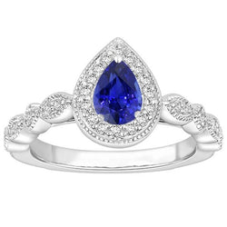 Halo met ronde diamanten accenten Ring blauwe saffier 3 karaat