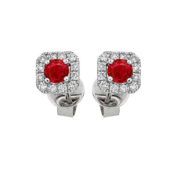 Halo oorbel met rode robijn en diamanten 2,40 ct witgoud 14k - harrychadent.nl