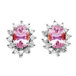 Halo ovaal geslepen 12 karaat roze kunzite & ronde diamanten oorknopjes