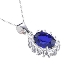 Halo ovale Ceylon saffier & diamanten hanger bloemstijl 4,25 karaat