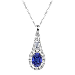 Halo ovale Ceylon saffier hanger rond & smaragd diamant 2,75 karaat