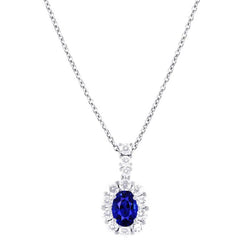 Halo ovale Ceylon saffier & ronde diamanten hanger sieraden 2 karaat