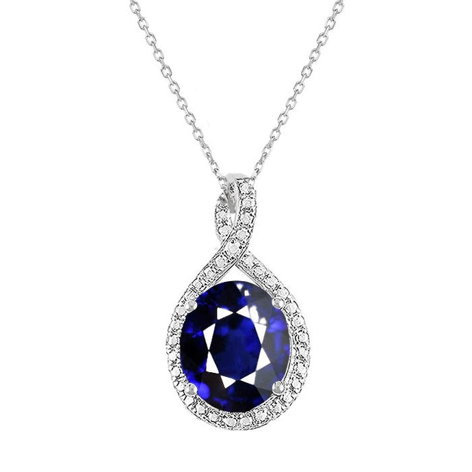 Halo ovale blauwe saffier en diamanten hanger in gedraaide stijl 4,25 karaat - harrychadent.nl