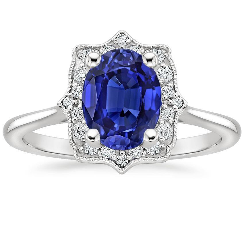 Halo ovale blauwe saffier trouwring 3.50 karaat vrouwen diamanten sieraden - harrychadent.nl