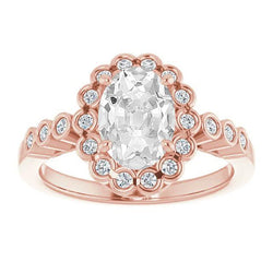 Halo ovale oude Europese diamanten ring 7 karaat bezel set sieraden