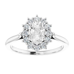 Halo ovale oude geslepen diamanten ring 5,50 karaat witgoud 14K sieraden