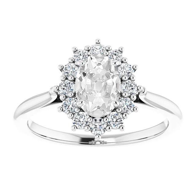 Halo ovale oude geslepen diamanten ring 5,50 karaat witgoud 14K sieraden - harrychadent.nl