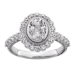 Halo ovale oude geslepen diamanten ring bezel bloem stijl 5,50 karaat Milgrain