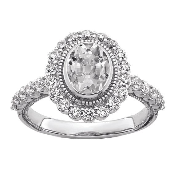 Halo ovale oude geslepen diamanten ring bezel bloem stijl 5,50 karaat Milgrain - harrychadent.nl