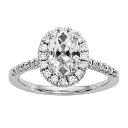 Halo ovale oude geslepen diamanten ring witgouden sieraden 4,50 karaat