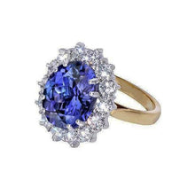 Afbeelding in Gallery-weergave laden, Halo ovale tanzaniet AAA diamanten 8,50 karaats ring tweekleurig goud - harrychadent.nl
