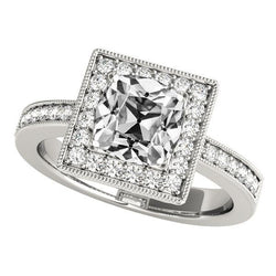 Halo ring met accenten kussen oude mijn geslepen diamant wit goud 7,50 karaat