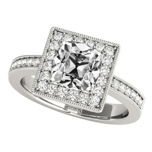 Halo ring met accenten kussen oude mijn geslepen diamant wit goud 7,50 karaat - harrychadent.nl