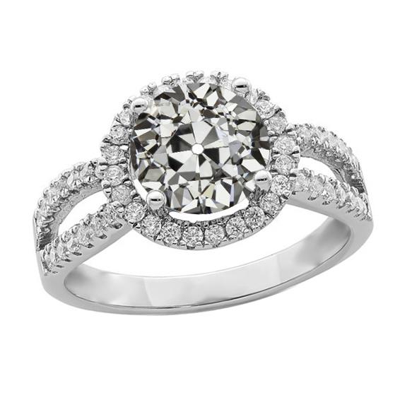 Halo ring met accenten ronde oude mijnwerker diamant gespleten schacht 4 karaat - harrychadent.nl