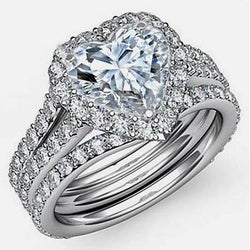Halo-ring met hart en ronde diamanten verloving 7,75 karaat witgoud