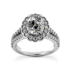 Halo ring oud geslepen ovale diamanten bloem stijl 6 karaat gespleten schacht
