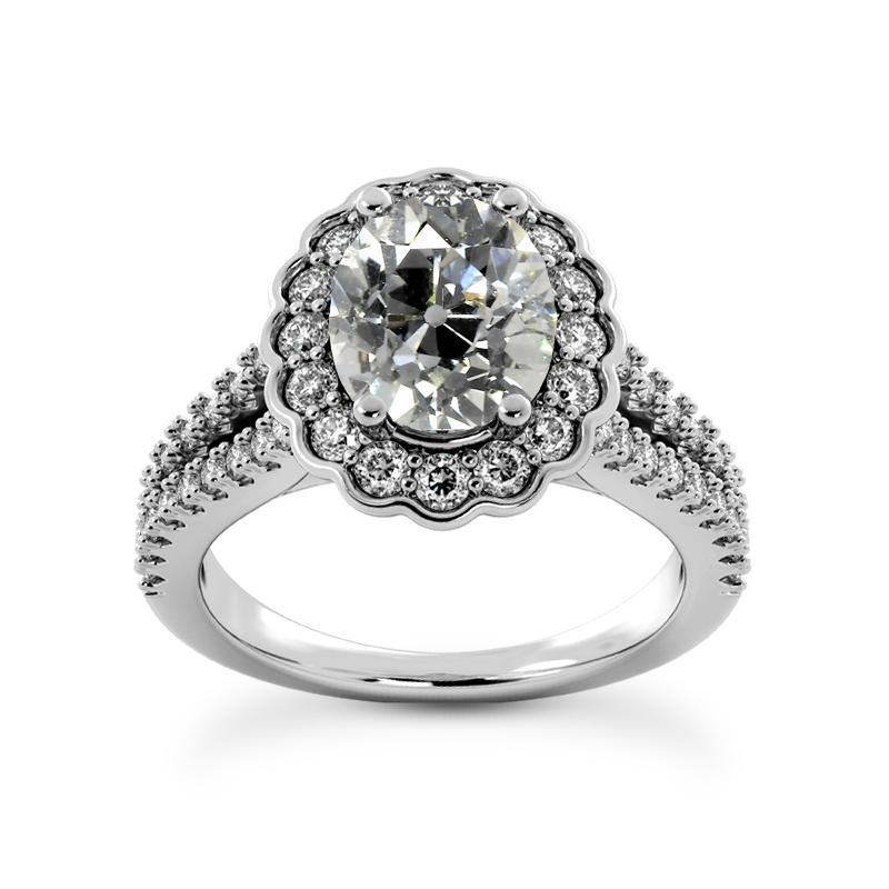 Halo ring oud geslepen ovale diamanten bloem stijl 6 karaat gespleten schacht - harrychadent.nl