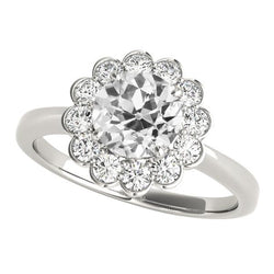 Halo ring ronde oude mijn geslepen diamanten bloem stijl sieraden 4 karaat